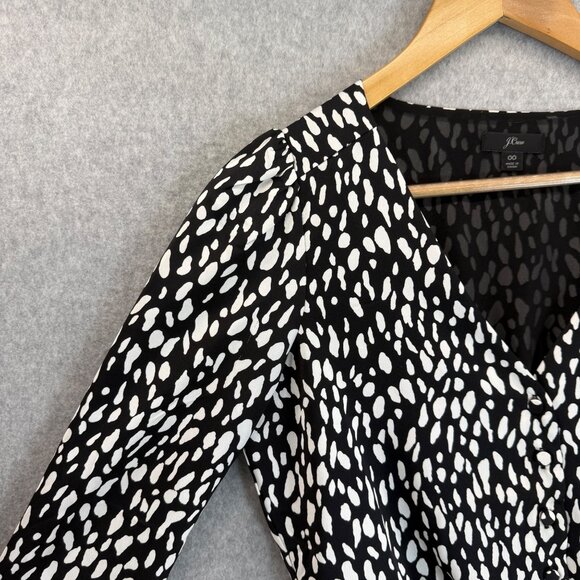 J.Crew Black White Ocelot Animal Print‎ Printed V-Neck 3/4 Sleeve Blouse Size 00 - Picture 4 of 13